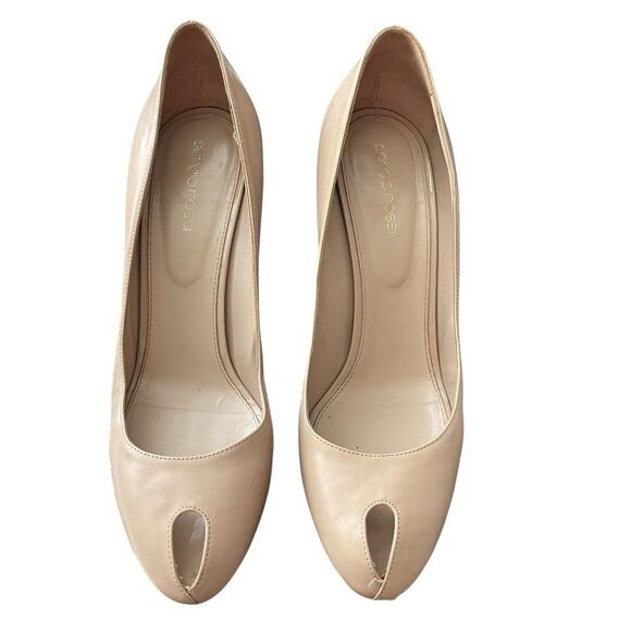 Sergio Rossi EUR 40.5 US 10.5 Peep Toe Stiletto Heels Nude Beige Platform - Picture 2 of 16